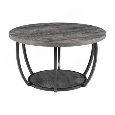 Table basse, table basse ronde moderne, bureau central en bois à 2 niveaux avec rangement ouvert, bureau d'appoint minimaliste et robuste en métal pour le salon, le bureau, facile à assembler, gris
