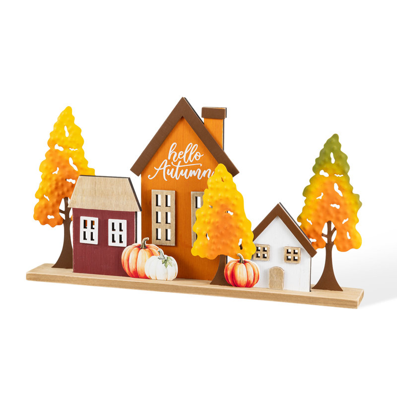 Décoration de table de village en métal et en bois 18 po L