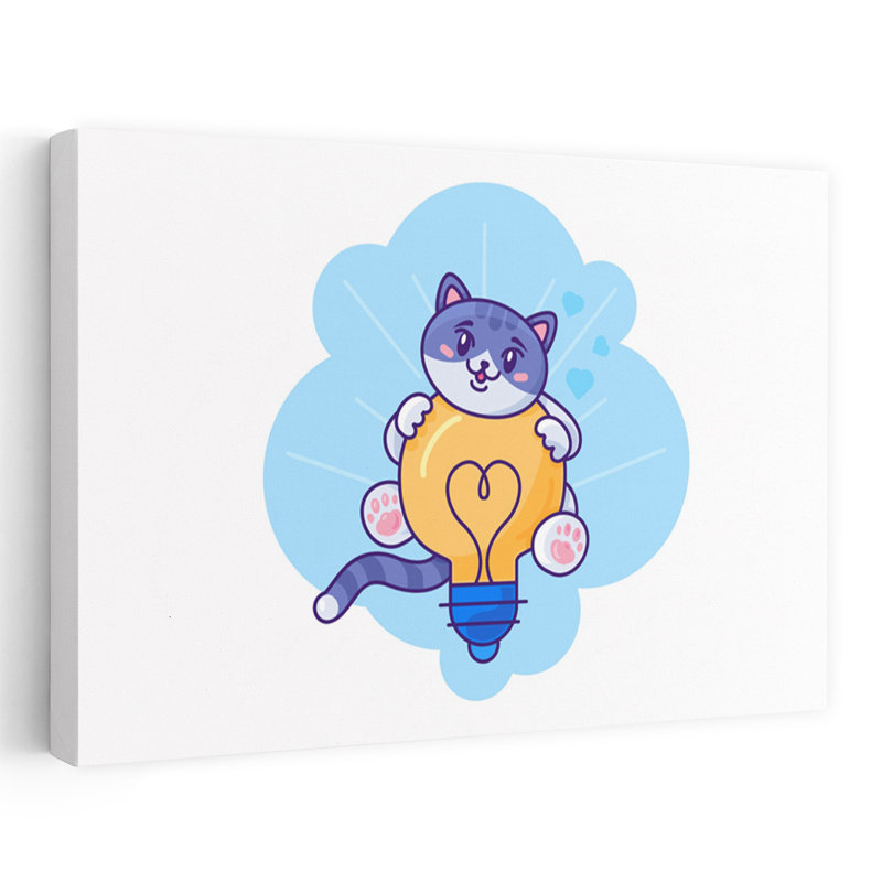 Cute Cat Idea Bulb Playful Contemporary Cat Wall Art Print, 101.6cm H x 152.4cm W