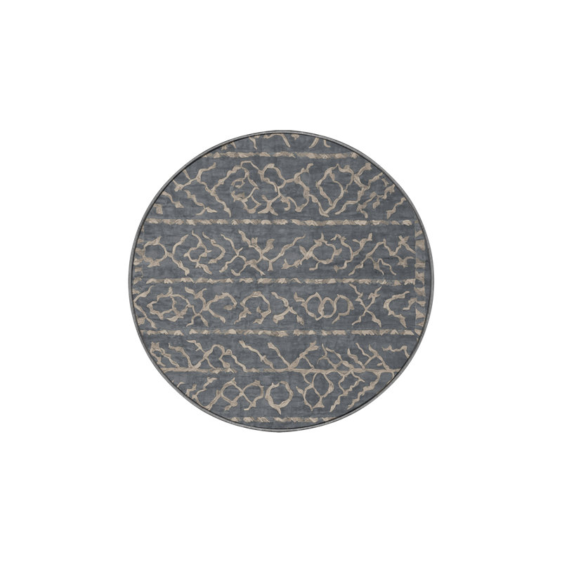 Machine Washable Gray Area Rug, Round 5'