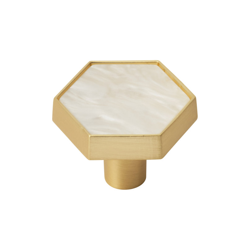 Accents 1-5/16 inch Length Geometric Knob, Gold/Mother of Pearl
