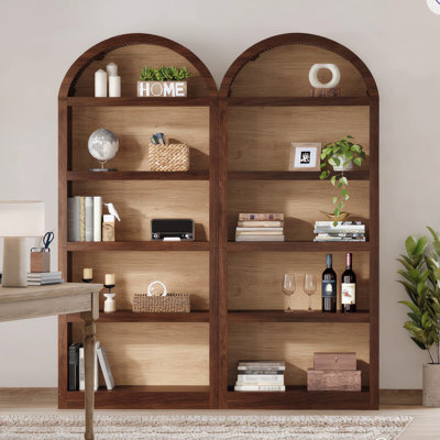 Bibliothèque cintrée de 175 cm de haut avec étagères réglables, tablette étroite en bois, tablette de rangement autoportante à 7 niveaux pour salon, chambre à coucher, entrée