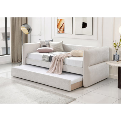 Luxurious 1Pc Modern Daybed Pull Out Trundle Button Tufted Nailhead Trim Bedroom Living Room Furniture