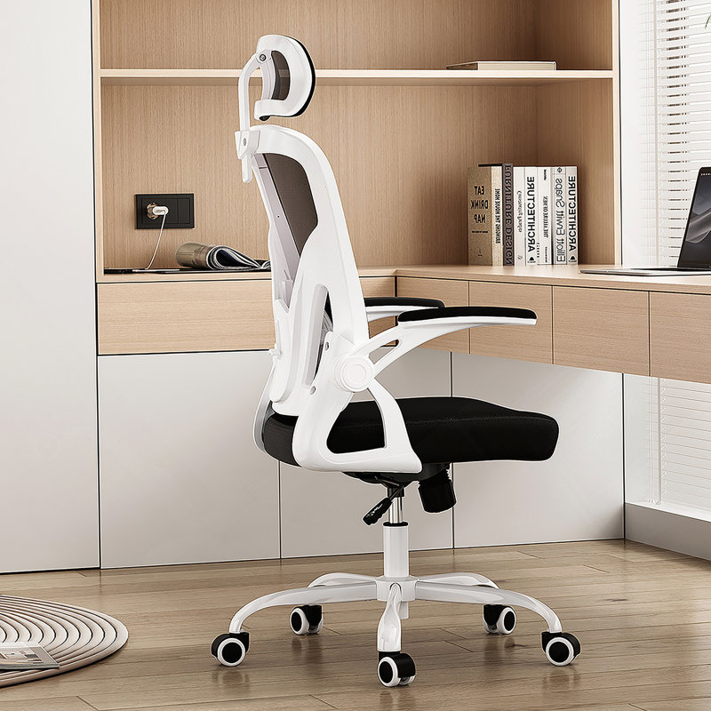 Chaise de bureau ergonomique avec appui-tête, soutien lombaire réglable et accoudoirs rabattables pour un bureau confortable