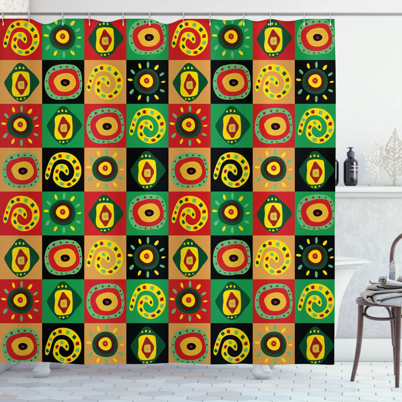 Ensemble de rideau de douche africain + crochets, H 75 po x l 69 po