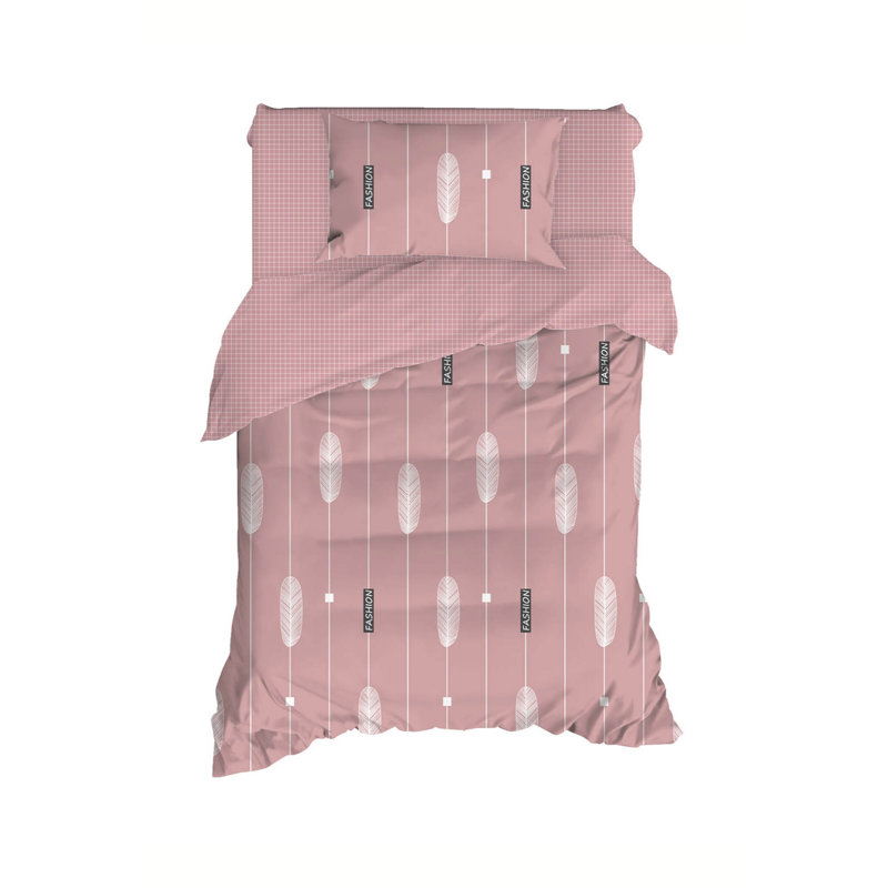 Ensemble de housse de couette 100% coton rose / blanc Ronneshia, Housse de couette simple + 1 taie d'oreiller 24 po