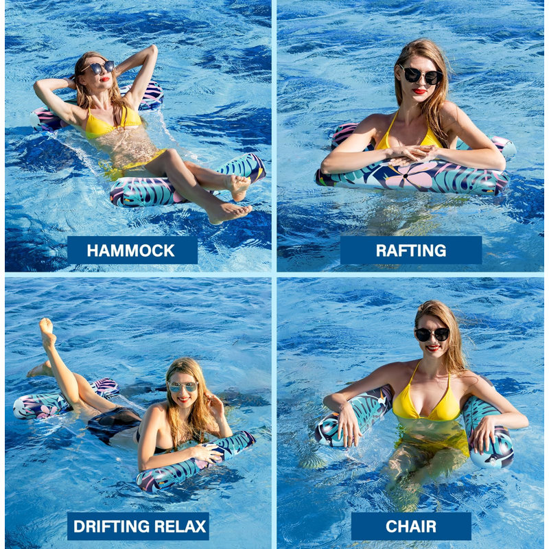 2 Pack Pool Floats Adult, 4-In-1 Pool Floats Hammock, Drifter, Lounge Chair, Saddle, Inflatable Pool Float For Vacation
