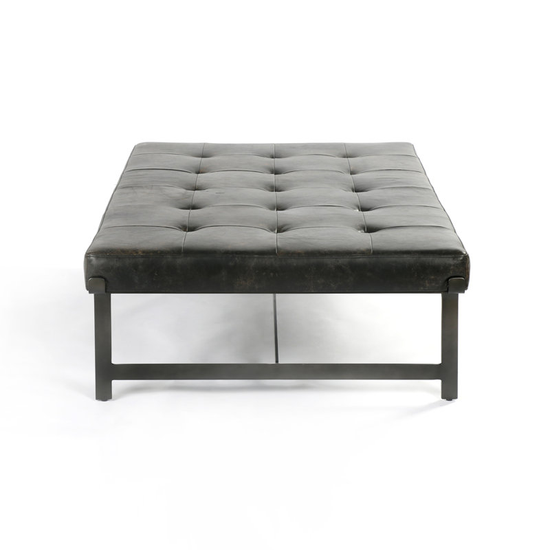 Ebony Leather and Metal Rectangular Coffee Table