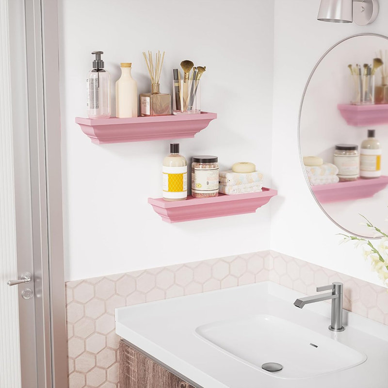 Tablettes flottantes murales, ensemble de 2 tablettes rustiques pour rangement mural, tablettes en bois de 17 pouces pour salle de bain de chambre à coucher, rose