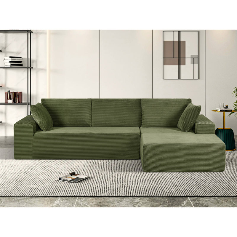 Canapé modulaire convertible en velours côtelé CozyForm, canapé confortable moderne avec rembourrage en mousse, canapé-lit modulaire confortable pour le salon, la chambre à coucher, aucun assemblage requis - Orienté vers la droite
