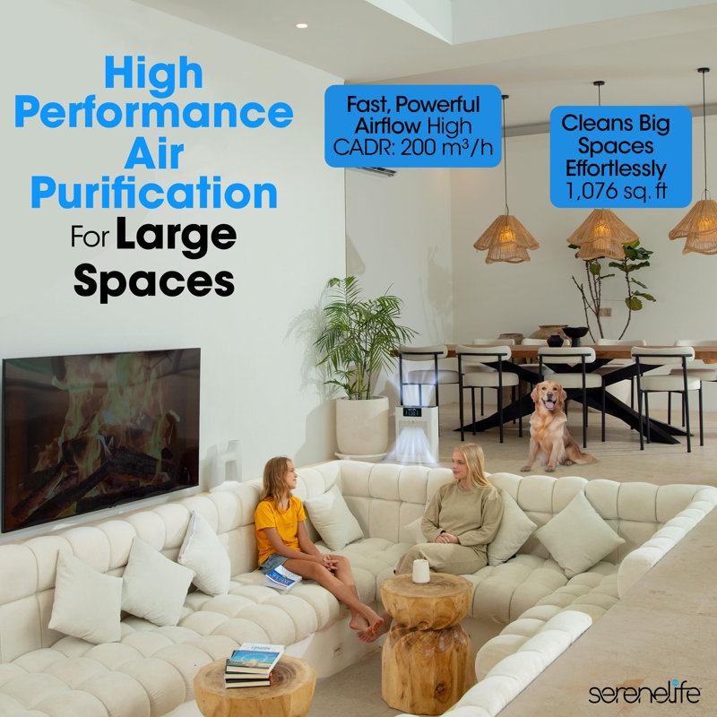 Purificateur d'air haute performance Serenelife avec mode veille, mode automatique et remplacement de filtre pour les chambres à coucher, les bureaux et les salons (blanc)
