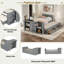 Lit plateforme multifonctionnel en bois avec bureau et tablettes de rangement, lit gigogne intégré et 3 tiroirs-536351238