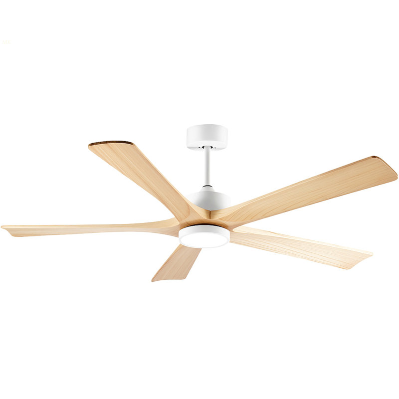 60-Inch Ceiling Fan With Light, 5 Solid Wood Blades, Downrod Mount For Sloped Ceiling =15°, Quiet Reversible DC Motor, APP & Remote Control, 6 Speeds, Timer, Dimmable Full-Spectrum LED