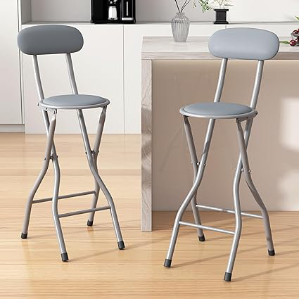 Upholstered Counter Stool with Metal Frame, Grey