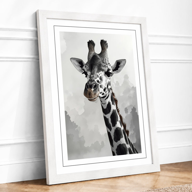 Giraffe Portrait Modern - Framed Print, A1 - 84.1 x 59.4 cm, White