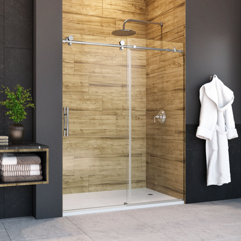Porte de douche coulissante sans cadre en chrome avec verre transparent de 3/8 po (10 mm) d'épaisseur l 48 po x H 76 po Eclipse