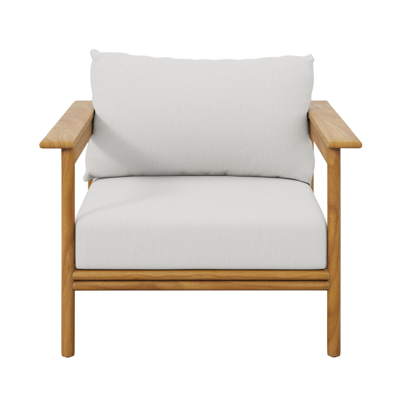 Wren Outdoor Patio Teak Wood Armchair And Ottoman Set In Natural, Sail, No
