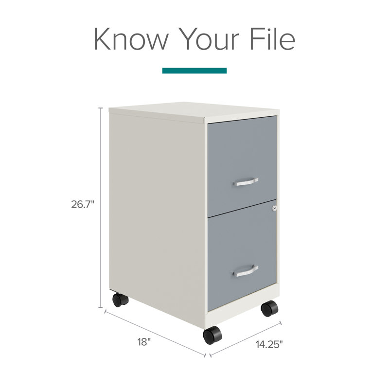 Krahn 14.25'' Wide 2 -Drawer Mobile Steel File Cabinet, Platinum/White