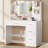Makeup Vanity Desk With Mirror & Power Outlet, Vanity Desk With 4 Drawers & 4 Shelves & 5 Hooks, Vanity Table for Bedroom