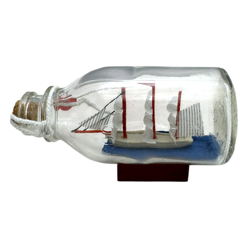 Figurine de voilier dans une bouteille, 2.4" H x 2.2" W x 4.5" D, Multi, Verre-bois