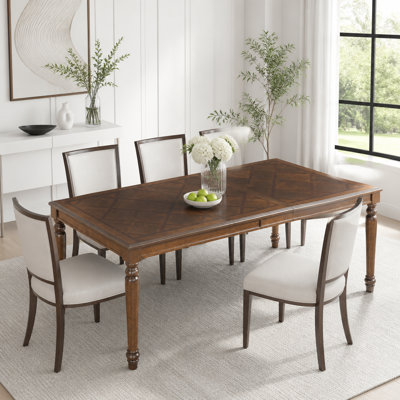 Traditional Rectangular Dining Table with Framed Wood Top and Turned Legs
