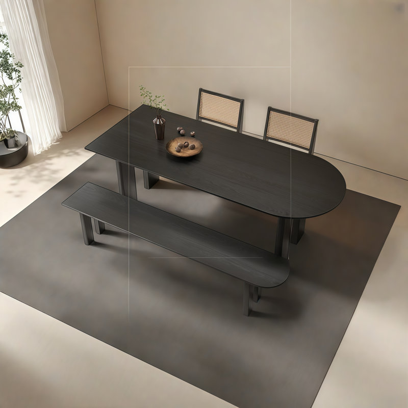 Table de salle à manger moderne en bois massif noir Free Form, H 29,5 po x L 86,6 po x l 35,4 po