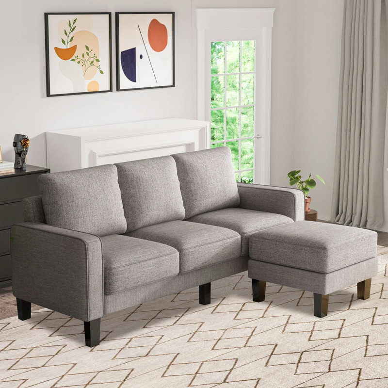 Modern 75'' Upholstered Sofa Chaise, Polyester Light Gray