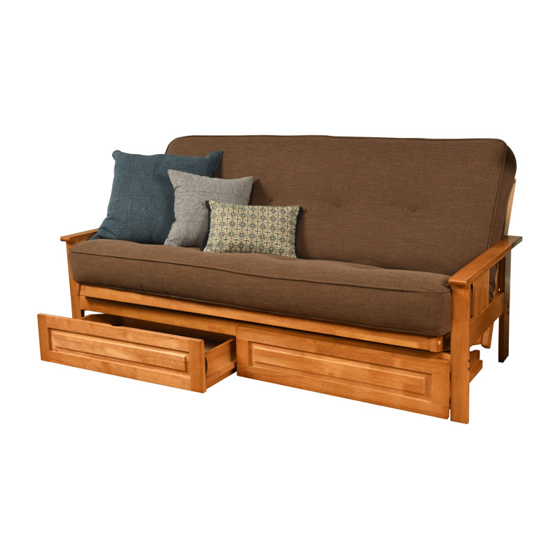 La base de futon pleine grandeur Stratford comprend des tiroirs de rangement et un matelas, Premium Pocket Coil, Noyer cendré