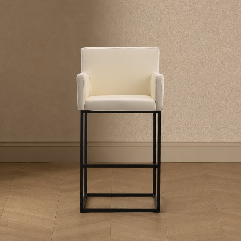 Tabouret de bar en cuir végétalien Ambre, Crème, crème, Tabouret de bar (siège d'une hauteur de 30 po)