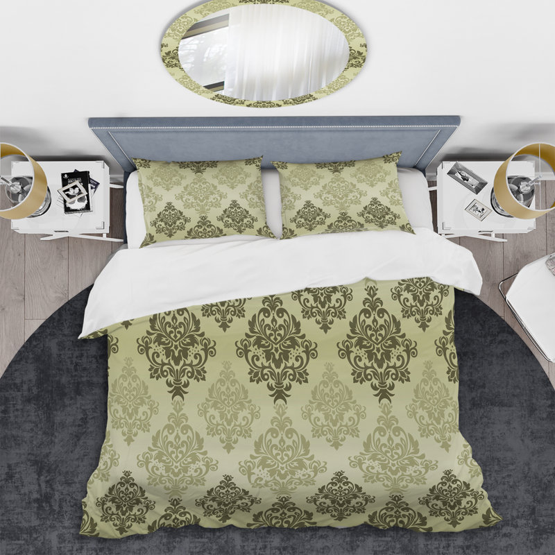 Ensemble de housse de couette en microfibre vert / beige 3 pièces, Housse de couette pour très grand lit et 2 très