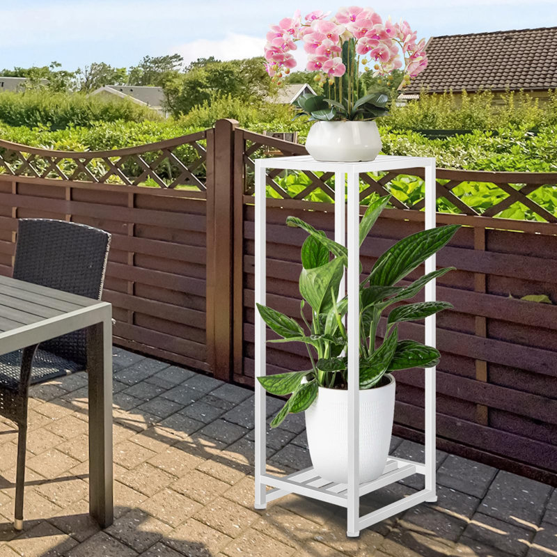 White Heavy Duty 2-Tier Metal Plant Stand for Indoor and Outdoor
