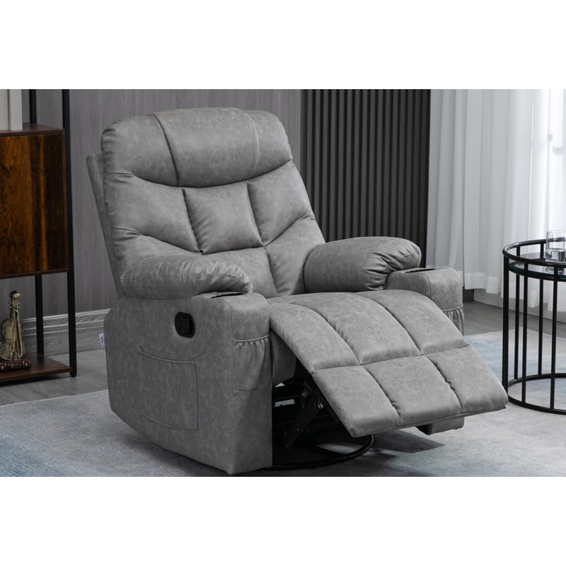 HOMCOM Recliner Armchair Swivel Manual Reclining Rocker Chair, Light Grey