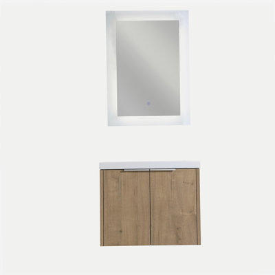 Armoire de salle de bain avec lavabo, porte à fermeture en douceur, installation flottante, 24 pouces convenant aux petites salles de bain, bois