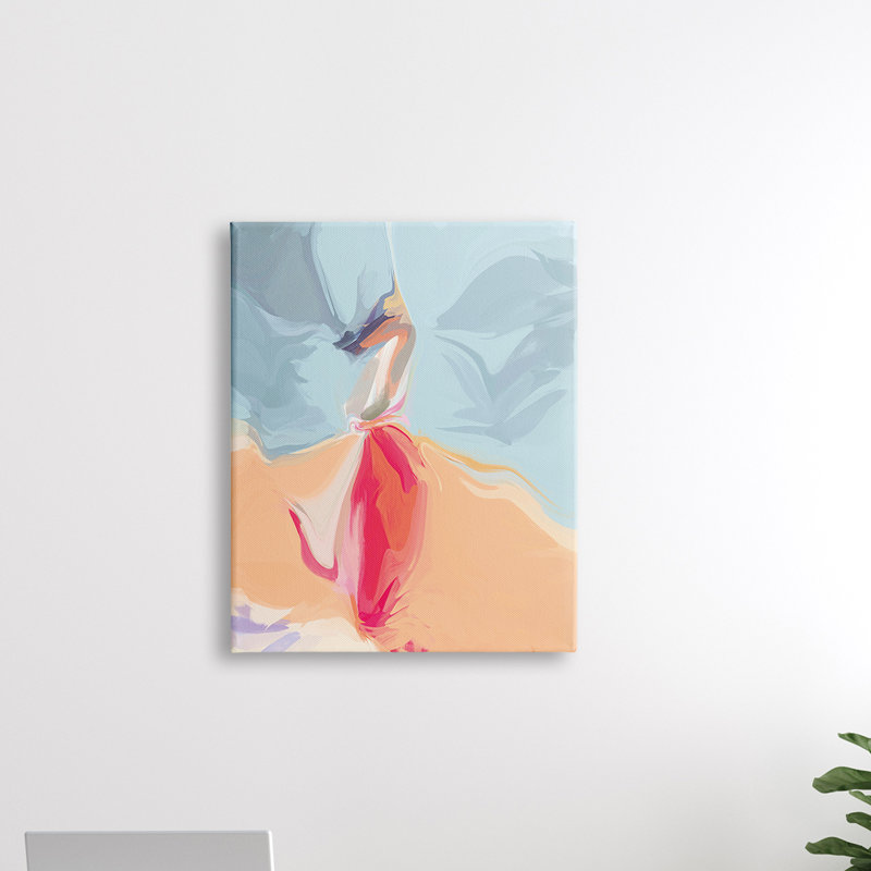 Mouvement abstrait dansant rose bleu orange, Toile tendue, H 48 po x l 36 po