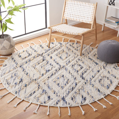 Honesdale Hand Loomed Wool/Jute/Cotton Geometric Rug in Blue/Ivory