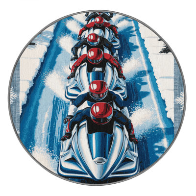 Washable Bobsledding Sports Area Rug