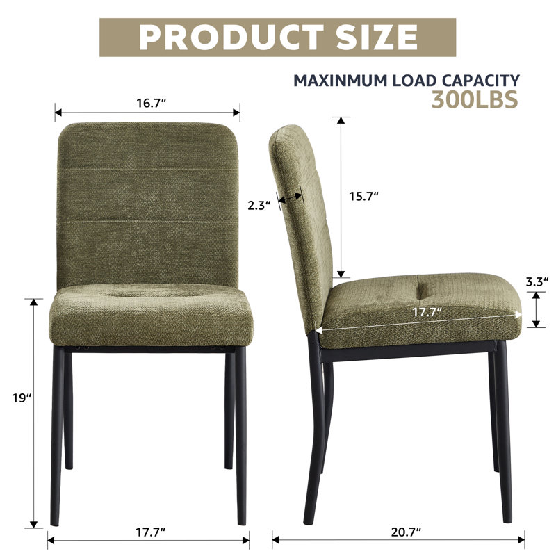 Modern Dining Chair with Metal Legs, Green