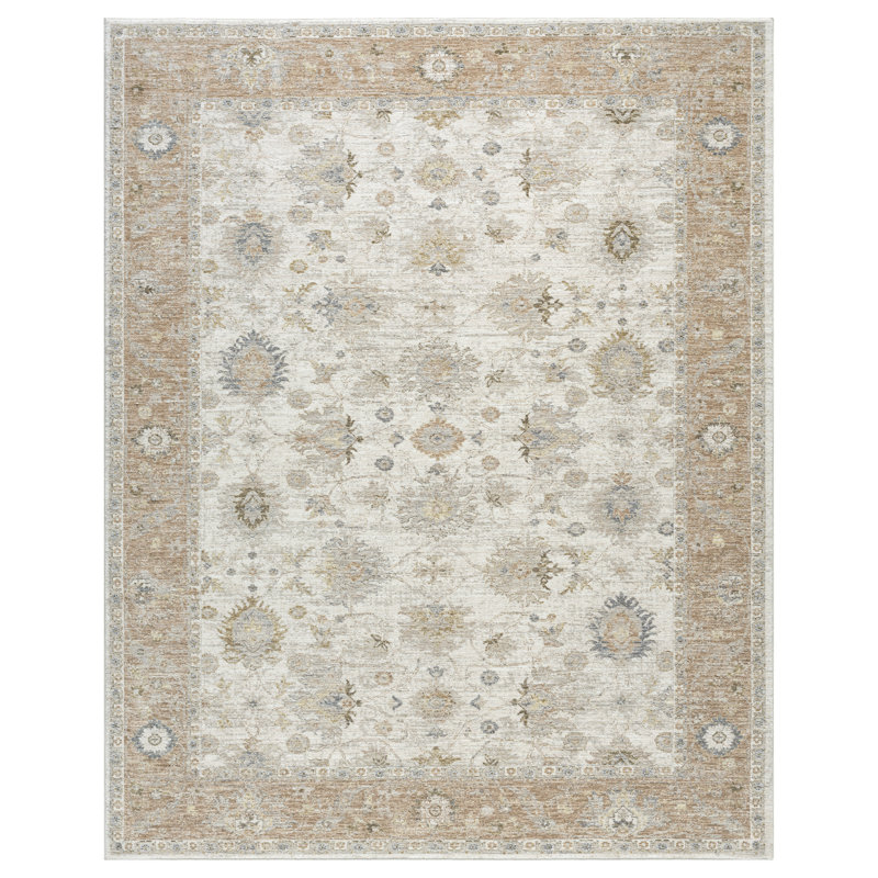 Selina Cream/Brown Traditional Floral Filigree Woven Indoor Area Rug, 10' x 14'