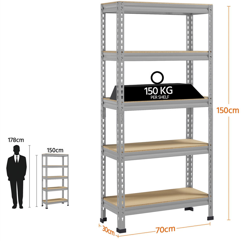 70 cm W Adjustable Height Shelving Unit, Light Grey, 1