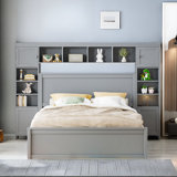 Hachiro Bookcase Bed with Shelves and Cabinets, Sockets, Four Drawers