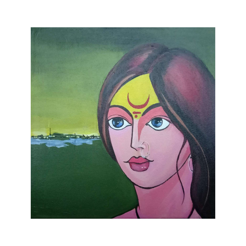 Visage de femme marathi | Acrylique sur toile | Par K B Shikharte