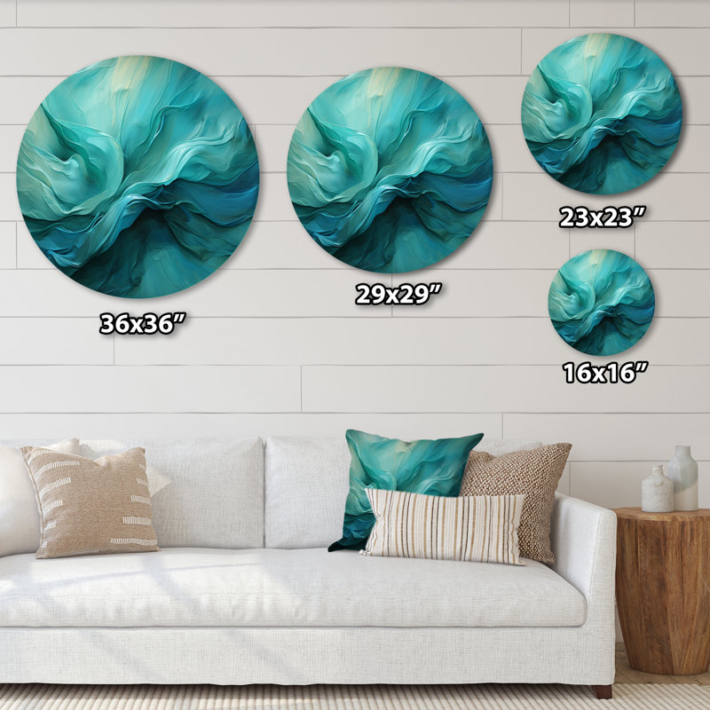Chrissi turquoise Tranquillity V - paysages d'art rond en métal, H 16 po x l 16 po 