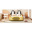 Lit plateforme jaune avec thème voiture de course et roues - sommeil confortable, sommeil relaxant-489501392