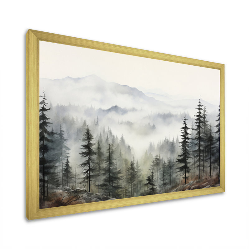 «Pine Misty Mountain II» sur toile, Cadre photo unique, H 30 po x l 40 po, Or