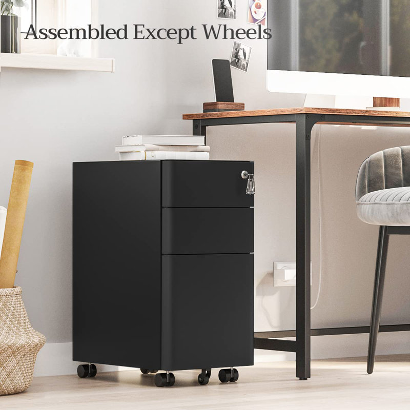 30cm Wide 3 -Drawer File Cabinet, Black