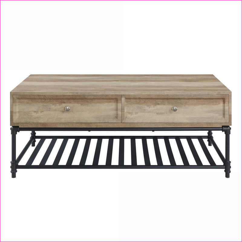Chêne & amp; Table basse industrielle avec tablette inférieure Sandy Black