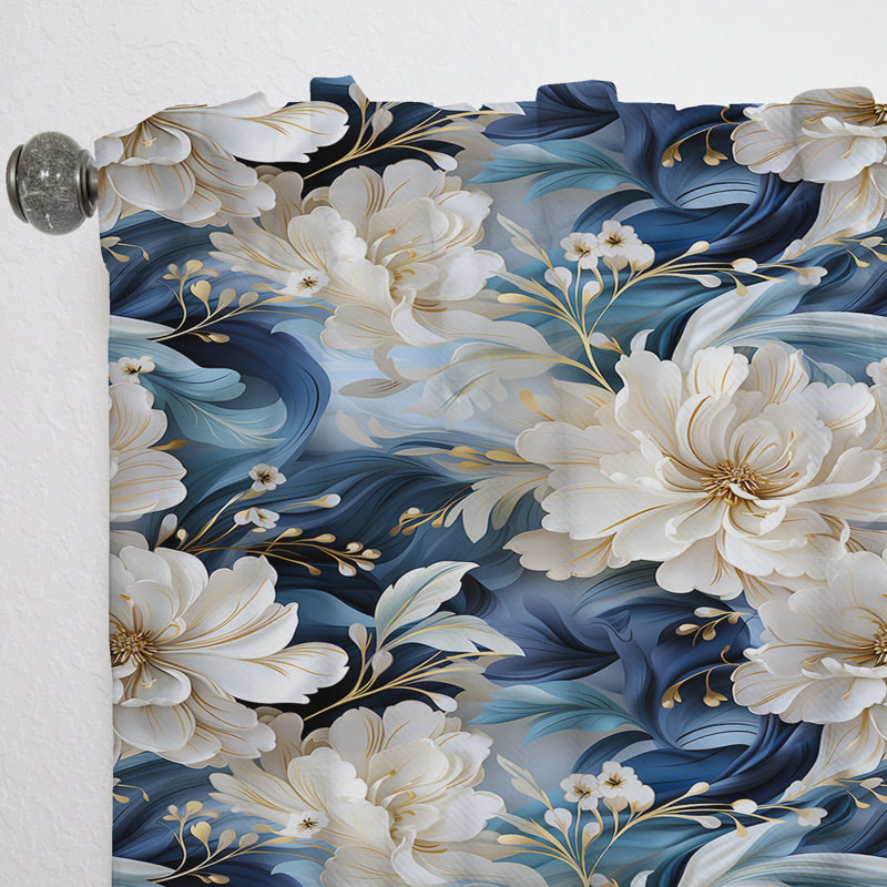 Ethereal Blue And White Damask Dreams I - Bohemian Curtain - Velvet Room Darkening - 1 Panel, 52" W x 108" L