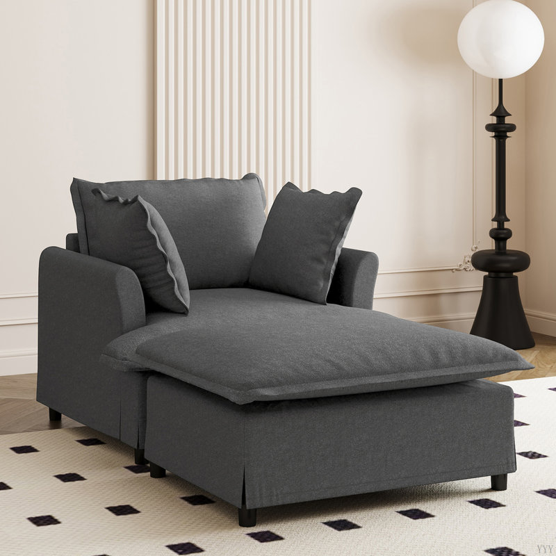 Chaise longue surdimensionnée intérieure, canapé-lit simple en chenille avec siège large, fauteuil rembourré avec repose-pieds et repose-pieds mobile, ensemble de canapé-lit pour le salon, la chambre à coucher, 2 couleurs