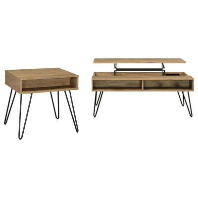 Ensemble de table basse et de table de bout à plateau relevable 2 pièces Che, bois de chêne doré