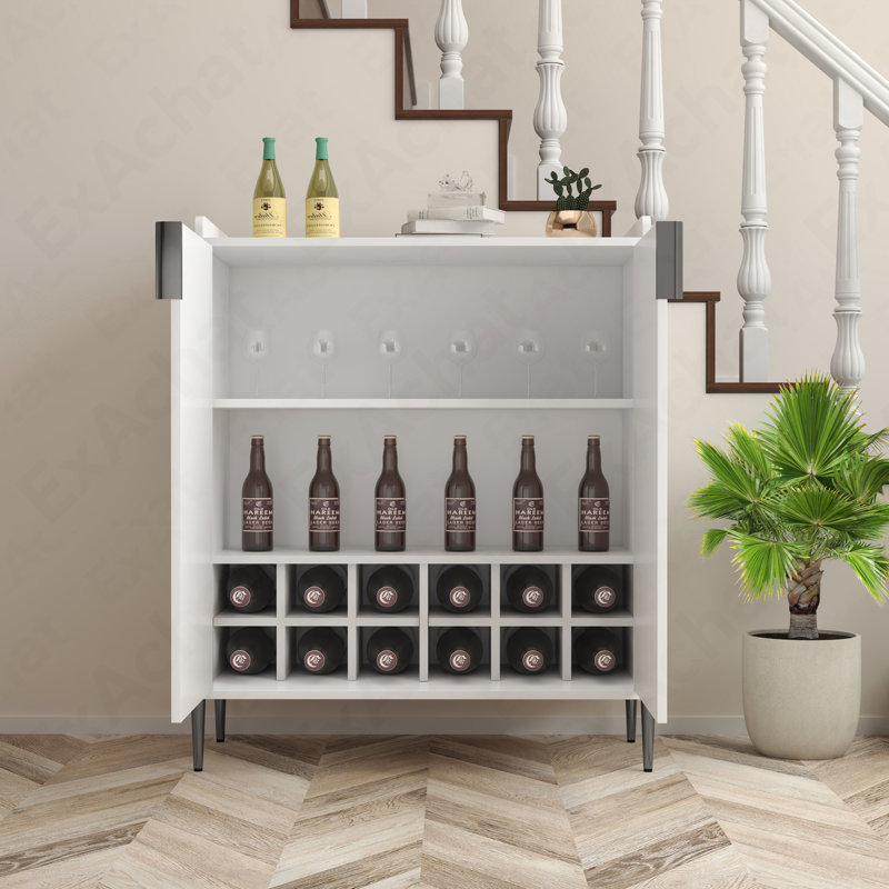 Bar à vin moderne à 2 portes avec tablettes réglables et charnières à fermeture douce